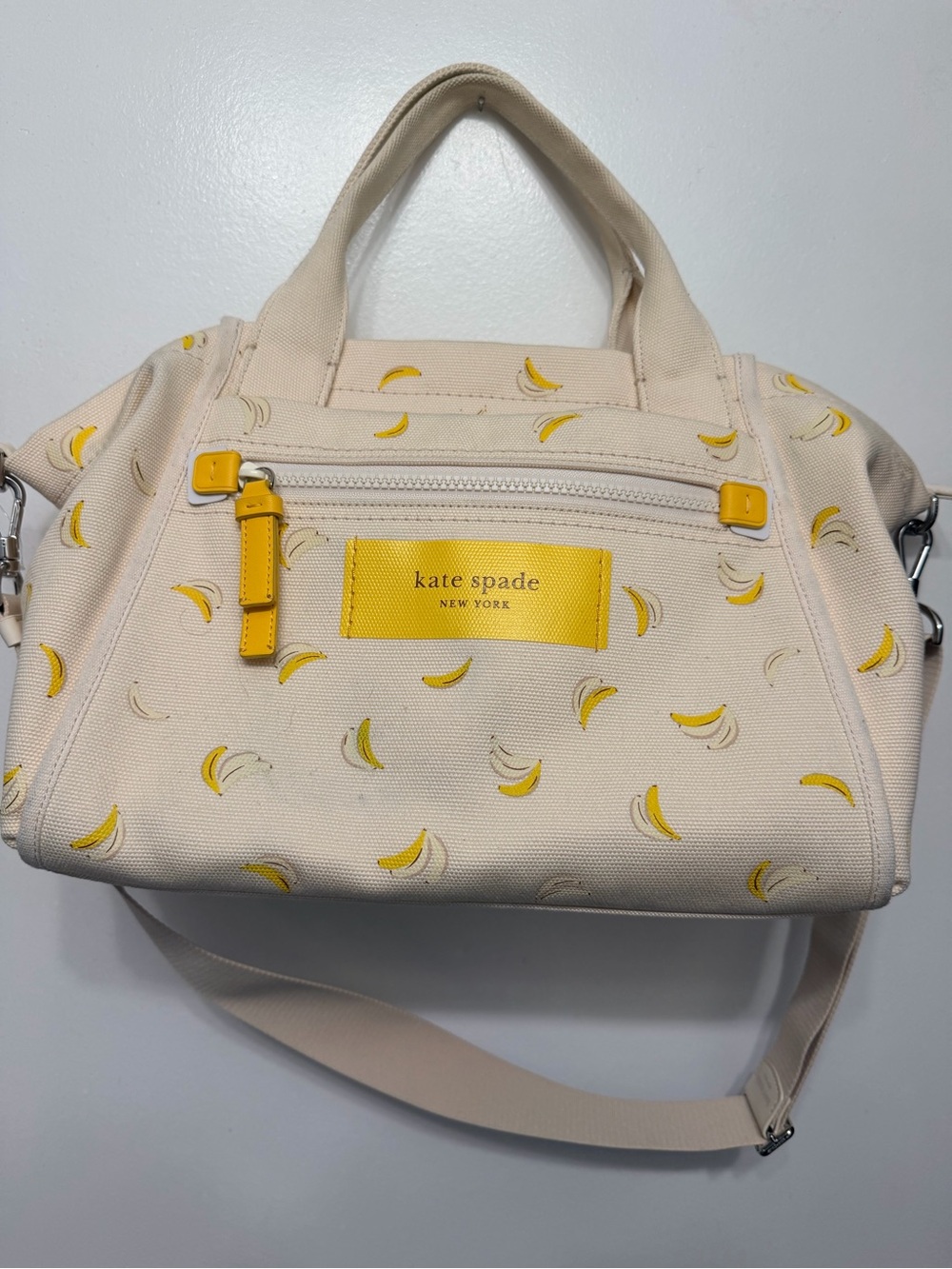 kate spade Cream Canvas Banana-Print Crossbody Satchel